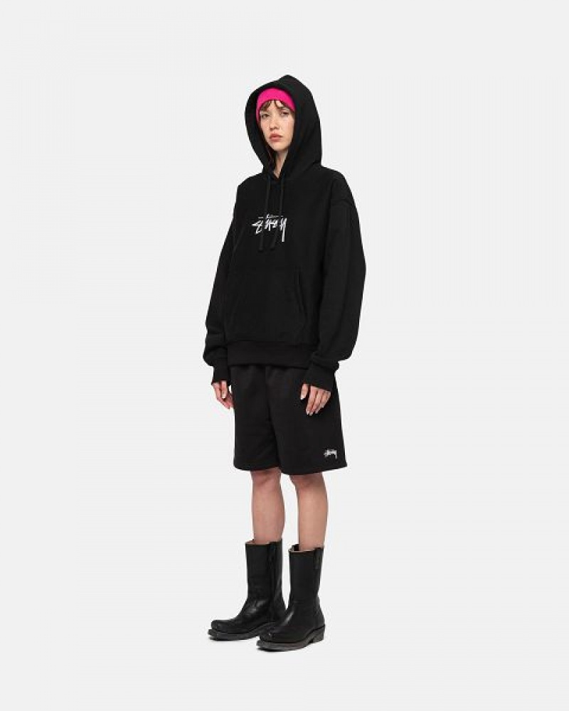 Black Stussy Stock Logo Applique Hoodie | 7914XDPUW