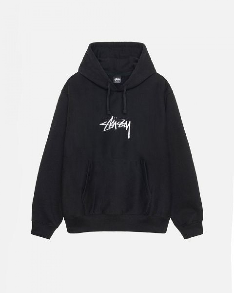 Black Stussy Stock Logo Applique Hoodie | 7914XDPUW