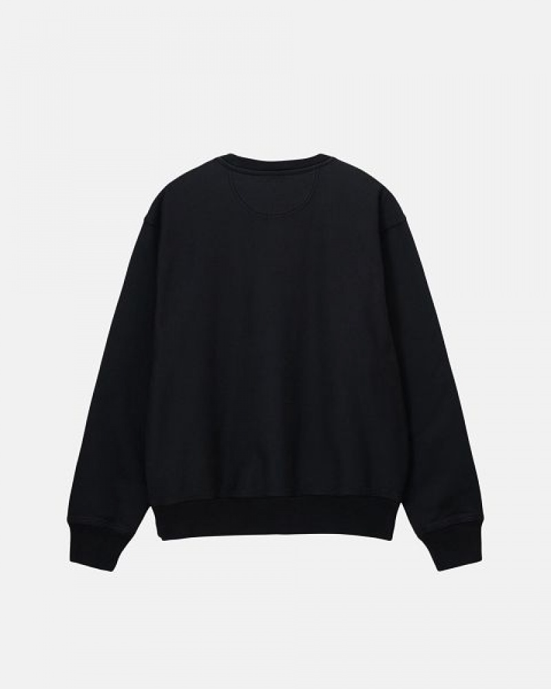 Black Stussy Stock Logo Crew Sweatshirts | 1325XMSJE