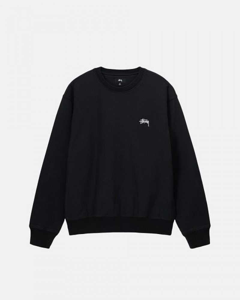 Black Stussy Stock Logo Crew Sweatshirts | 1325XMSJE