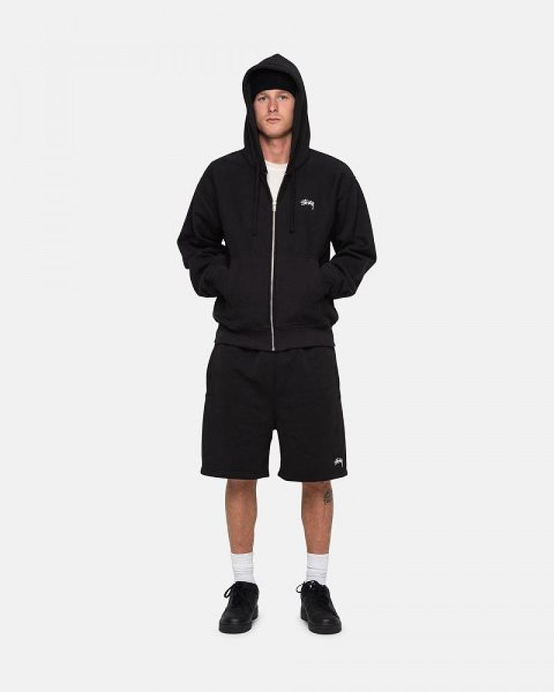 Black Stussy Stock Logo Sweats Shorts | 3794DITPB