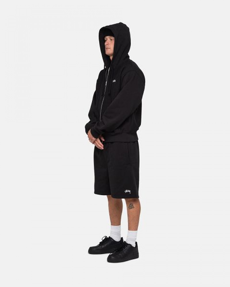 Black Stussy Stock Logo Sweats Shorts | 3794DITPB