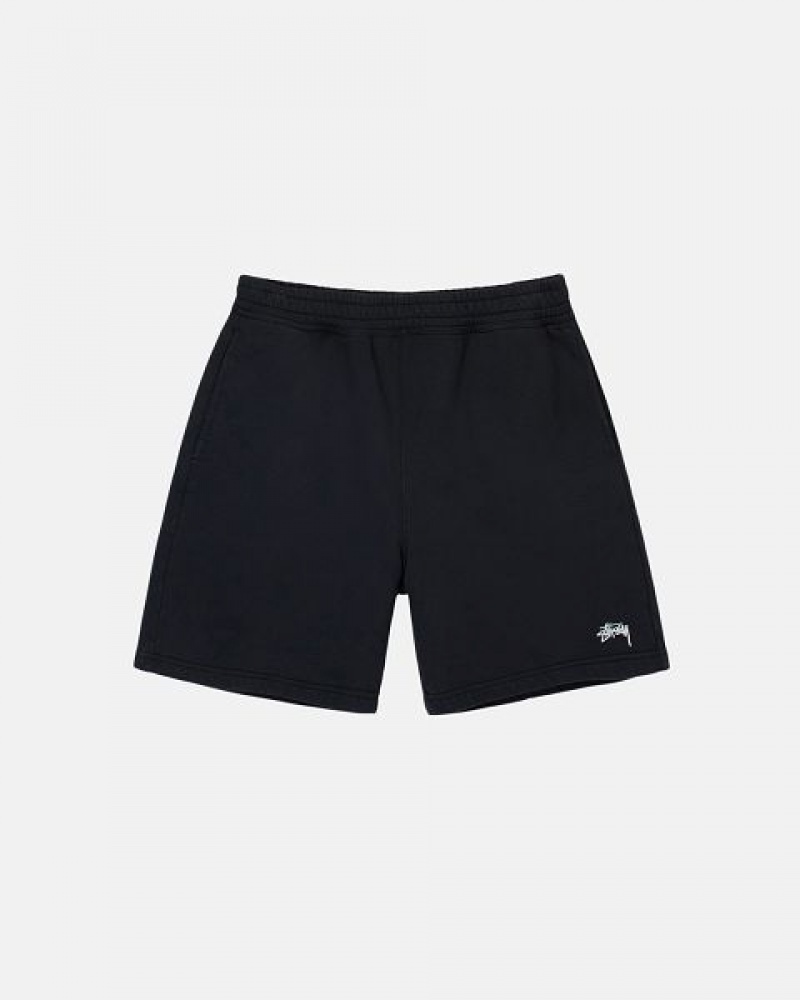 Black Stussy Stock Logo Sweats Shorts | 3794DITPB