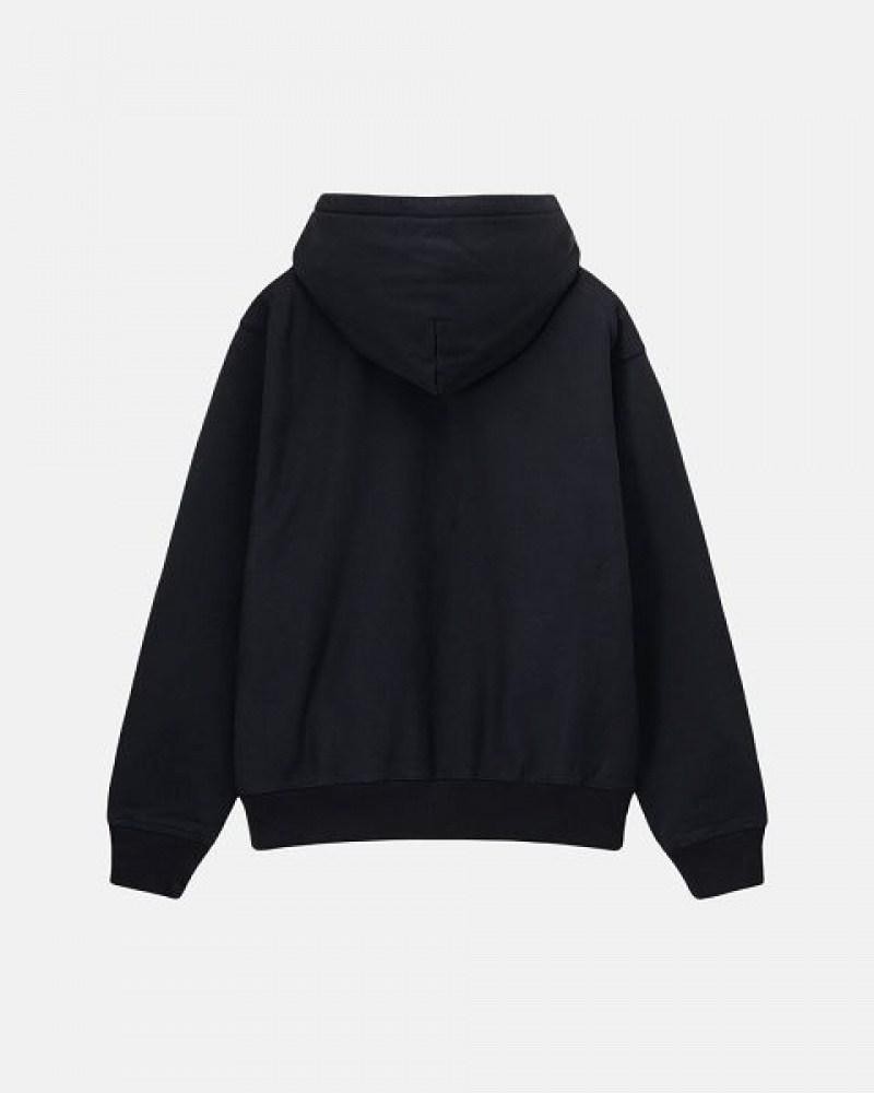 Black Stussy Stock Logo Zip Hoodie | 2678JSIKC