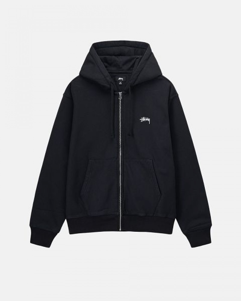 Black Stussy Stock Logo Zip Hoodie | 2678JSIKC