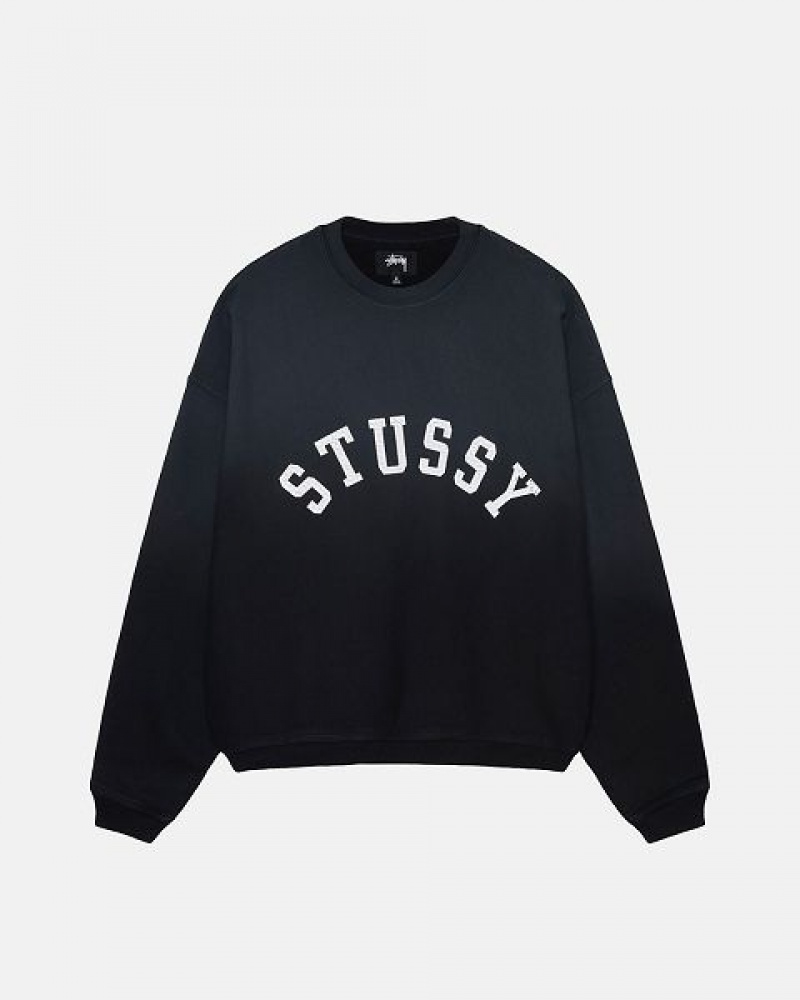 Black Stussy Sun Faded Oversized Crew Sweatshirts | 6378ODTUG