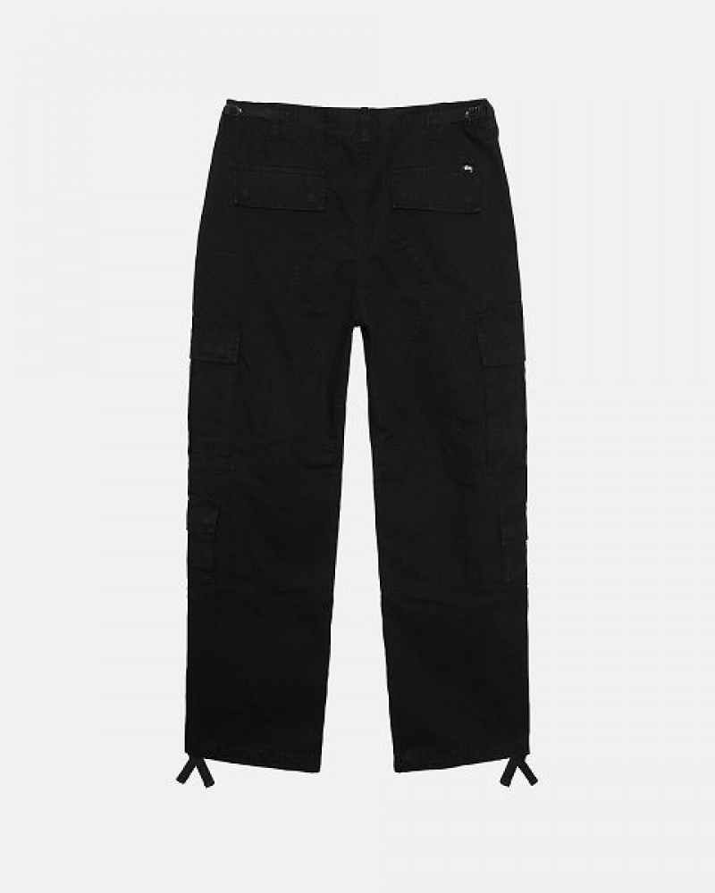 Black Stussy Surplus Cargo Ripstop Pants | 2596PTIRO