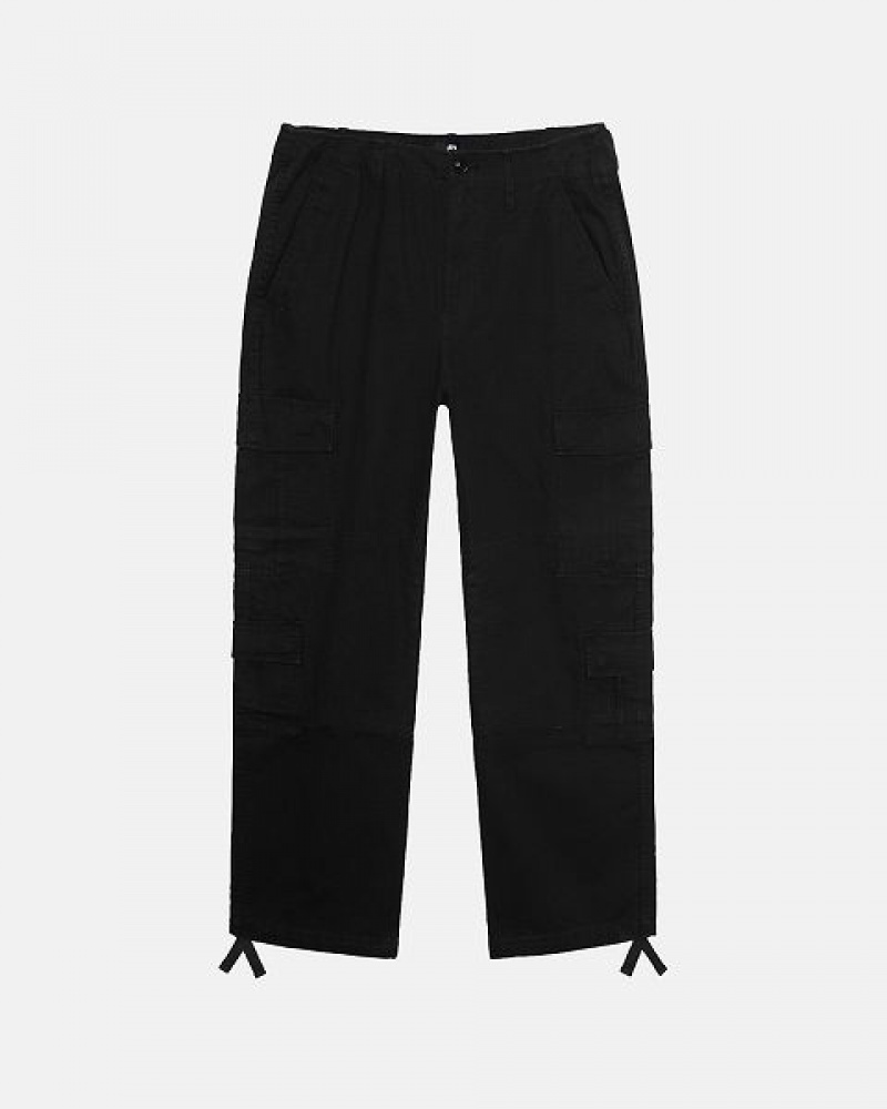 Black Stussy Surplus Cargo Ripstop Pants | 2596PTIRO