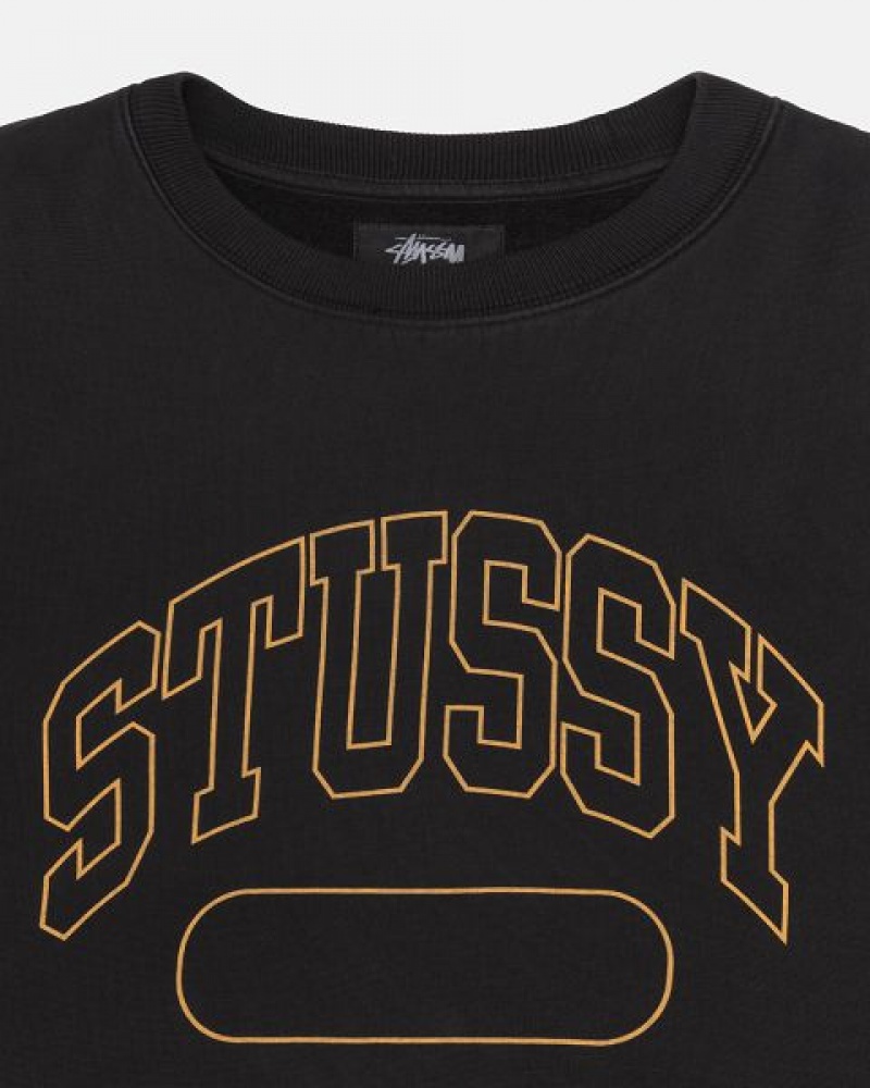 Black Stussy Varsity Oversized Crew Sweatshirts | 6380QLMXS