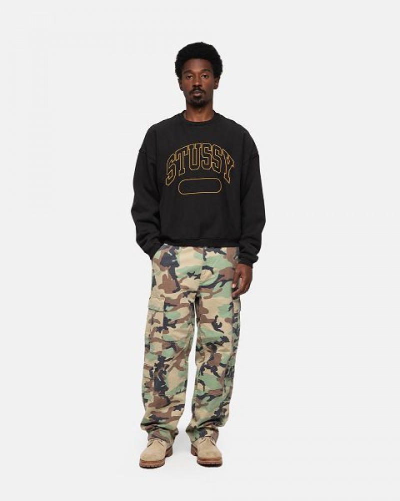 Black Stussy Varsity Oversized Crew Sweatshirts | 6380QLMXS