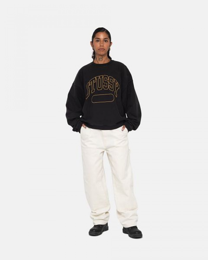 Black Stussy Varsity Oversized Crew Sweatshirts | 6380QLMXS