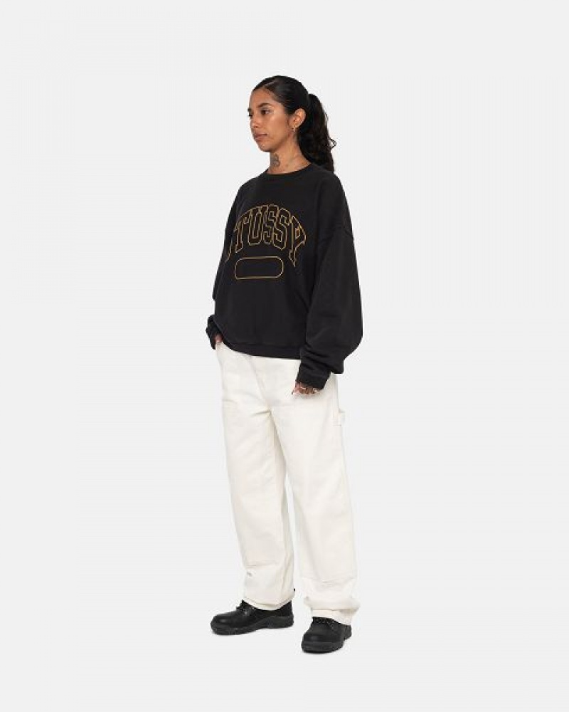 Black Stussy Varsity Oversized Crew Sweatshirts | 6380QLMXS