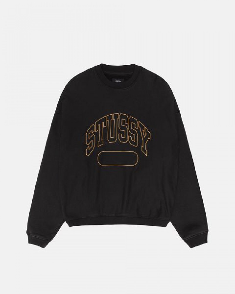 Black Stussy Varsity Oversized Crew Sweatshirts | 6380QLMXS