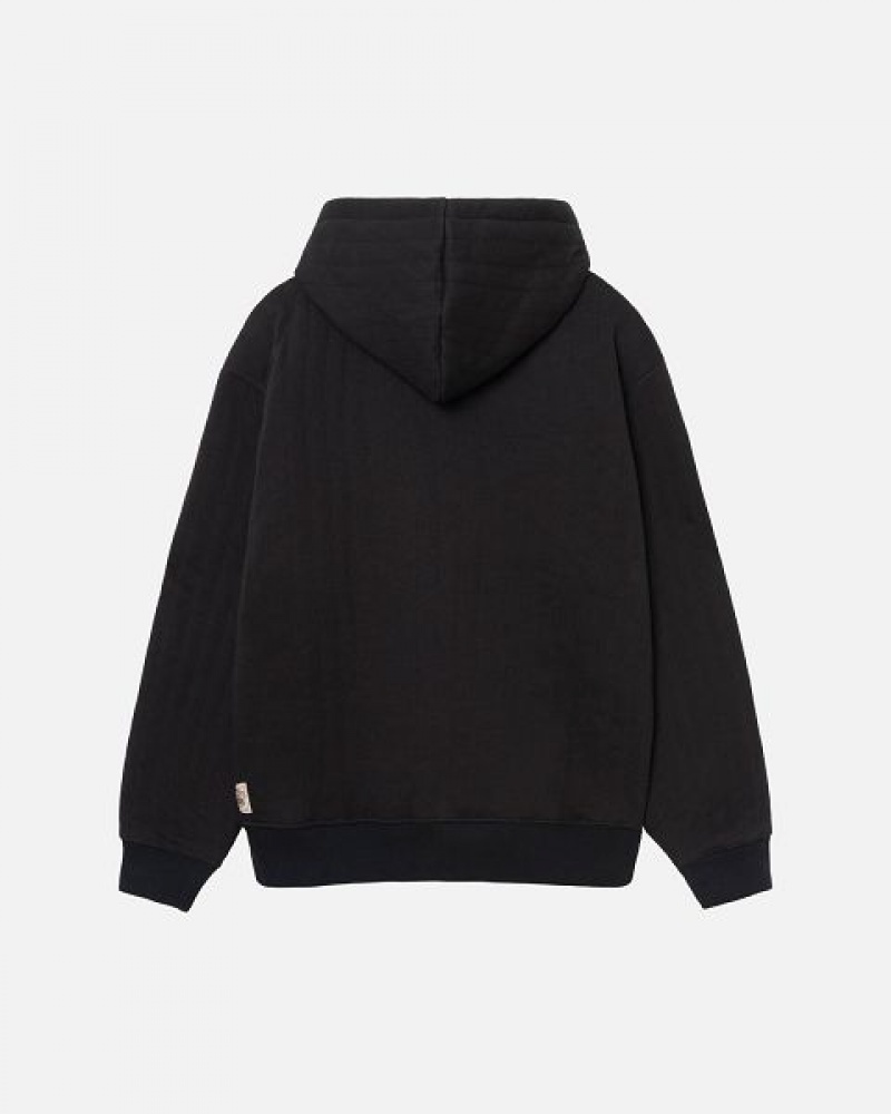 Black Stussy Vertical Quilted Zip Hoodie | 9425EHGCR