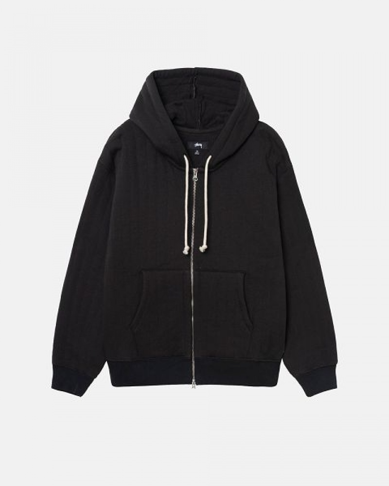 Black Stussy Vertical Quilted Zip Hoodie | 9425EHGCR