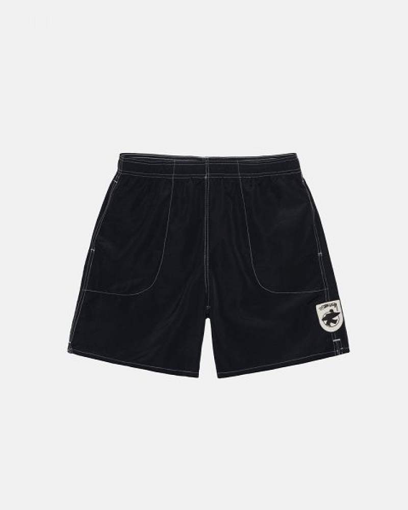 Black Stussy Water Surfman Patch Shorts | 1365LFUSD