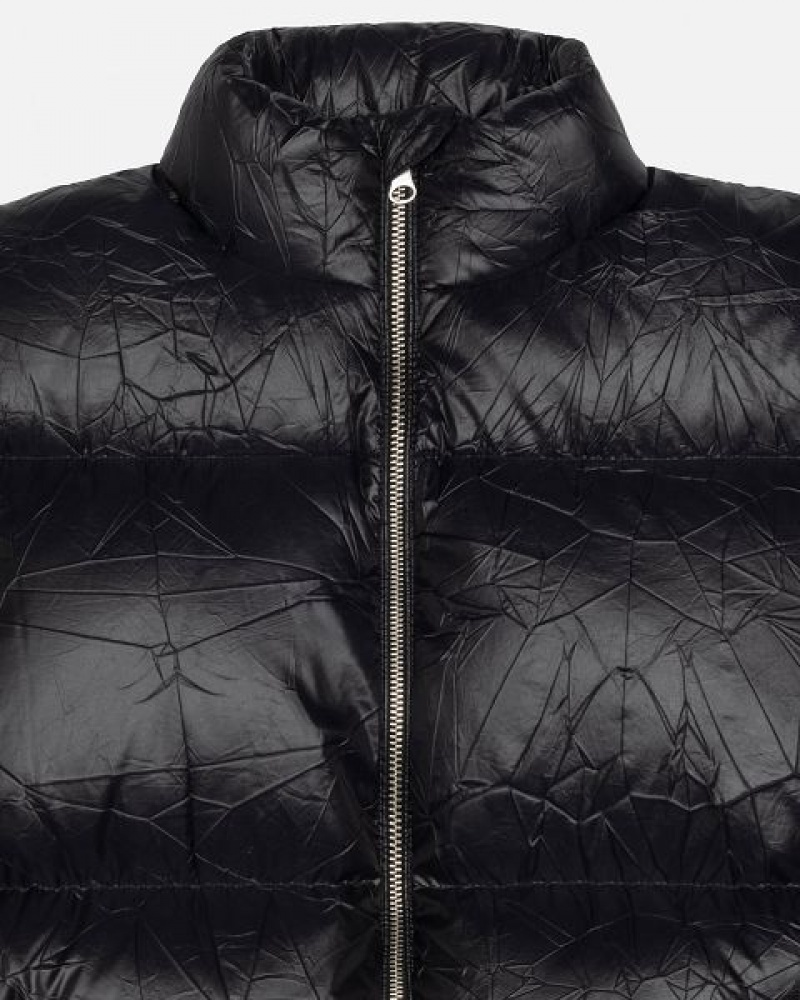 Black Stussy Wrinkled Nylon Down Jackets | 5208CYLZW