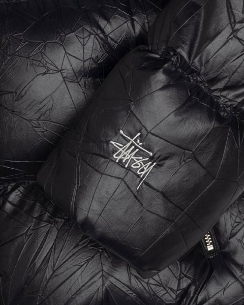 Black Stussy Wrinkled Nylon Down Jackets | 5208CYLZW