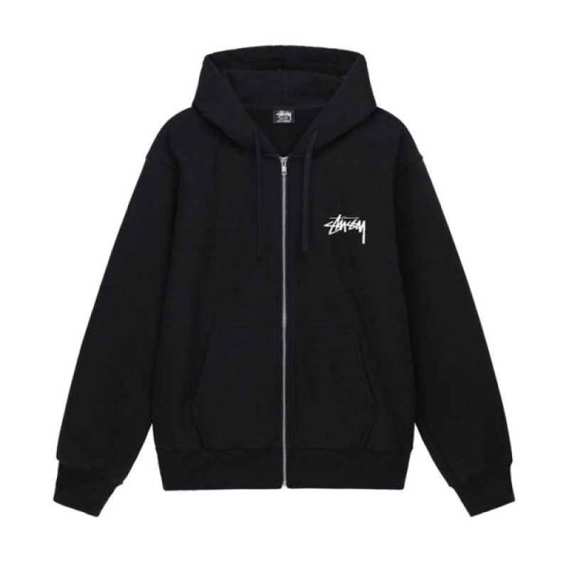 Black / Gold Stussy Burning Stock Zip Hoodie | 9608LMOET