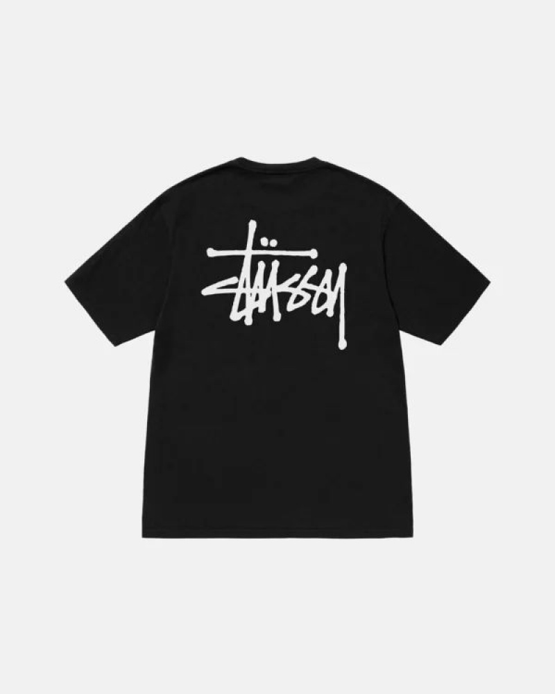 Black / White Stussy Basic Pigment Dyed T Shirts | 7865GAYZU