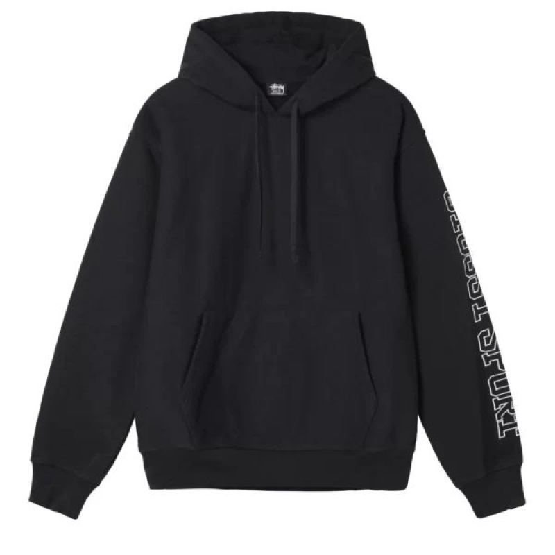 Black / White Stussy Sport Hoodie | 1350QCUOJ