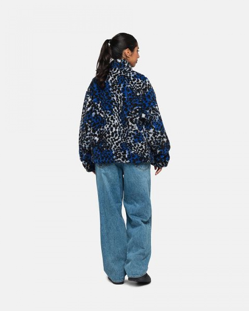 Blue Leopard Stussy Sherpa Reversible Jackets | 2084CKLPB