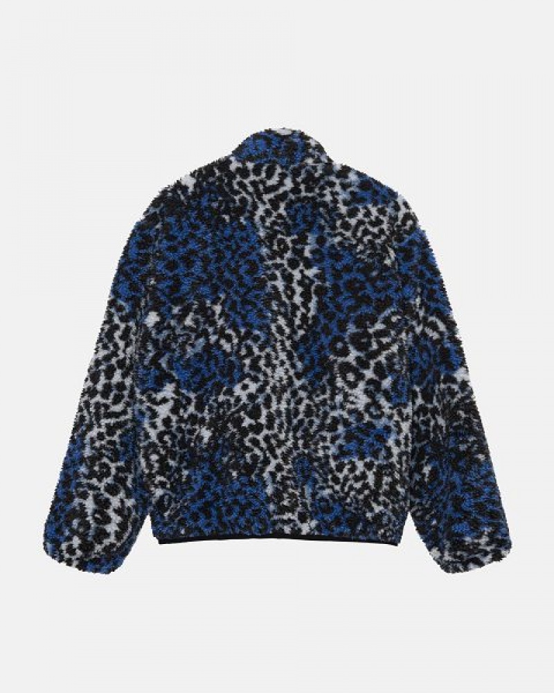 Blue Leopard Stussy Sherpa Reversible Jackets | 2084CKLPB