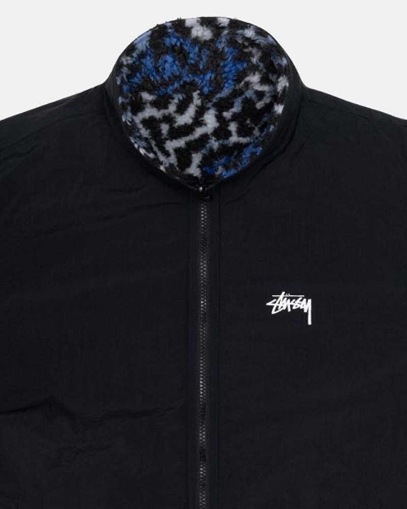 Blue Leopard Stussy Sherpa Reversible Jackets | 2084CKLPB