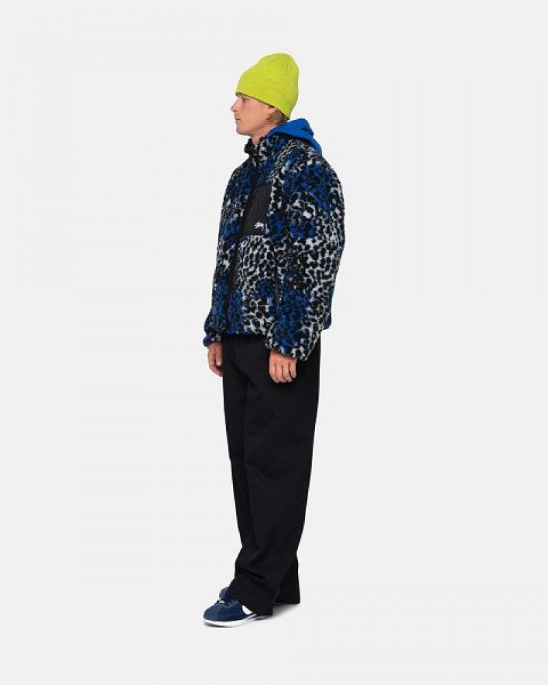 Blue Leopard Stussy Sherpa Reversible Jackets | 2084CKLPB