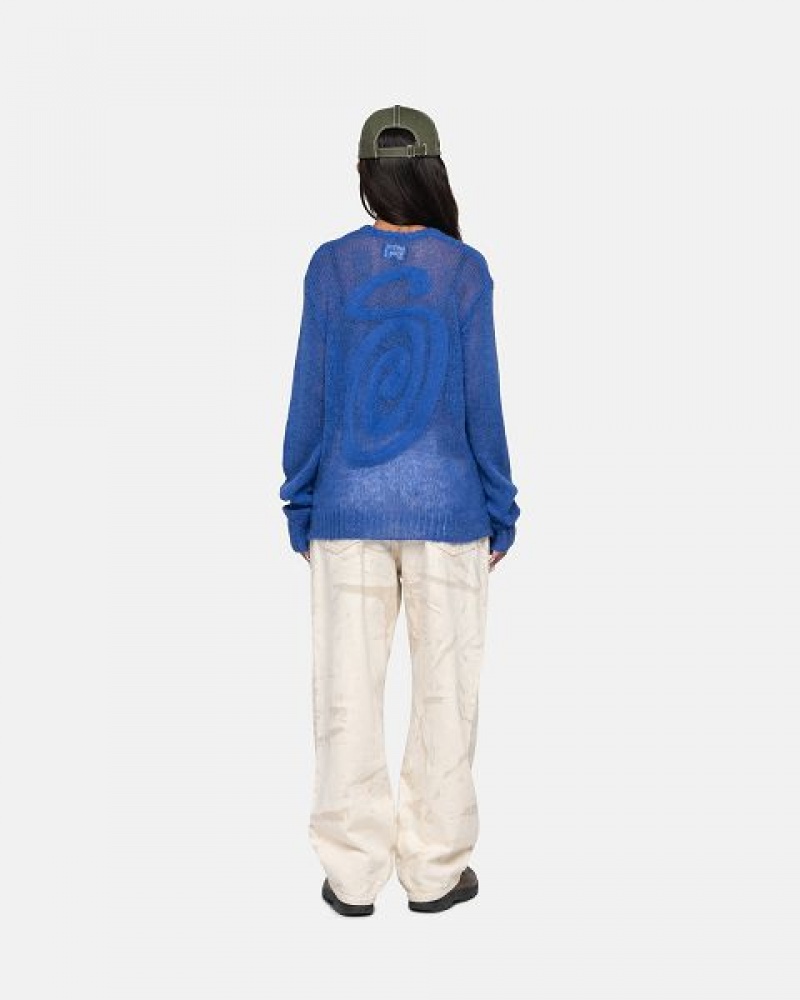 Blue Stussy S Loose Knit Sweaters | 3149HVTWX