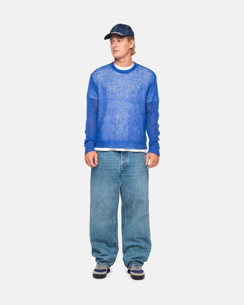 Blue Stussy S Loose Knit Sweaters | 3149HVTWX