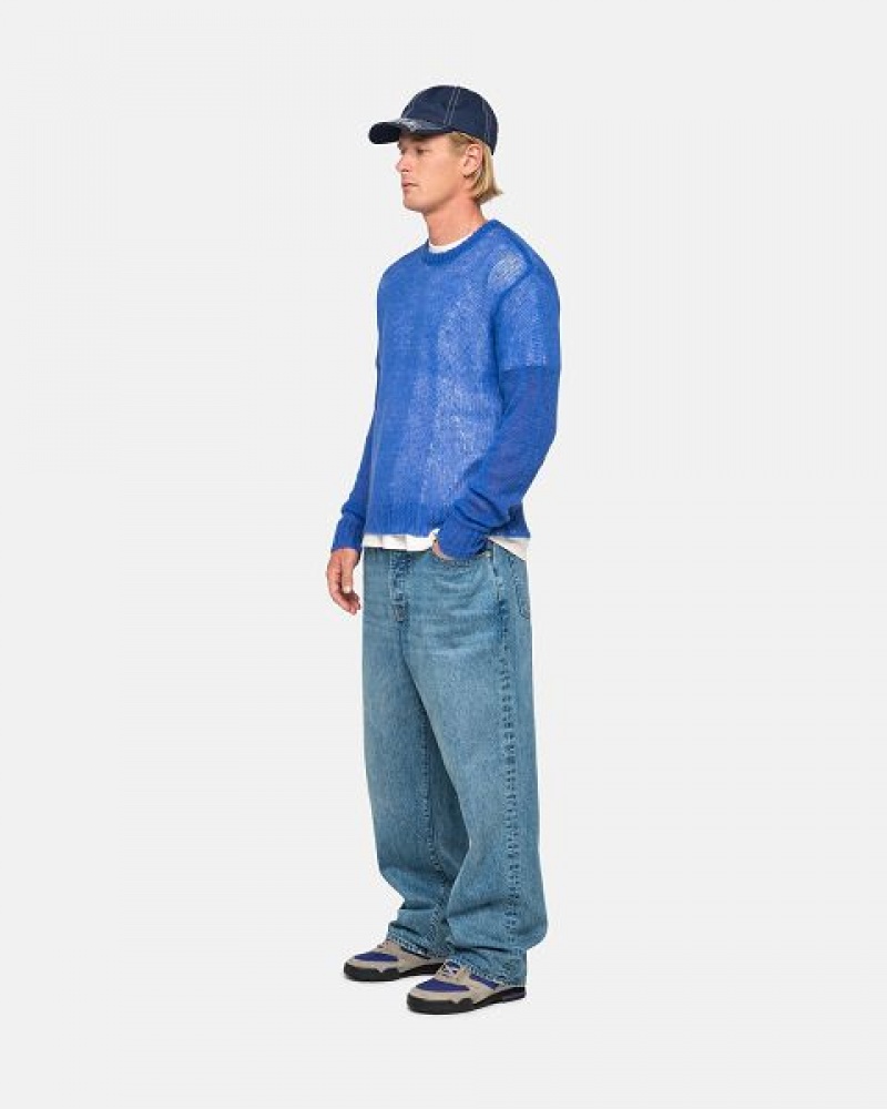 Blue Stussy S Loose Knit Sweaters | 3149HVTWX