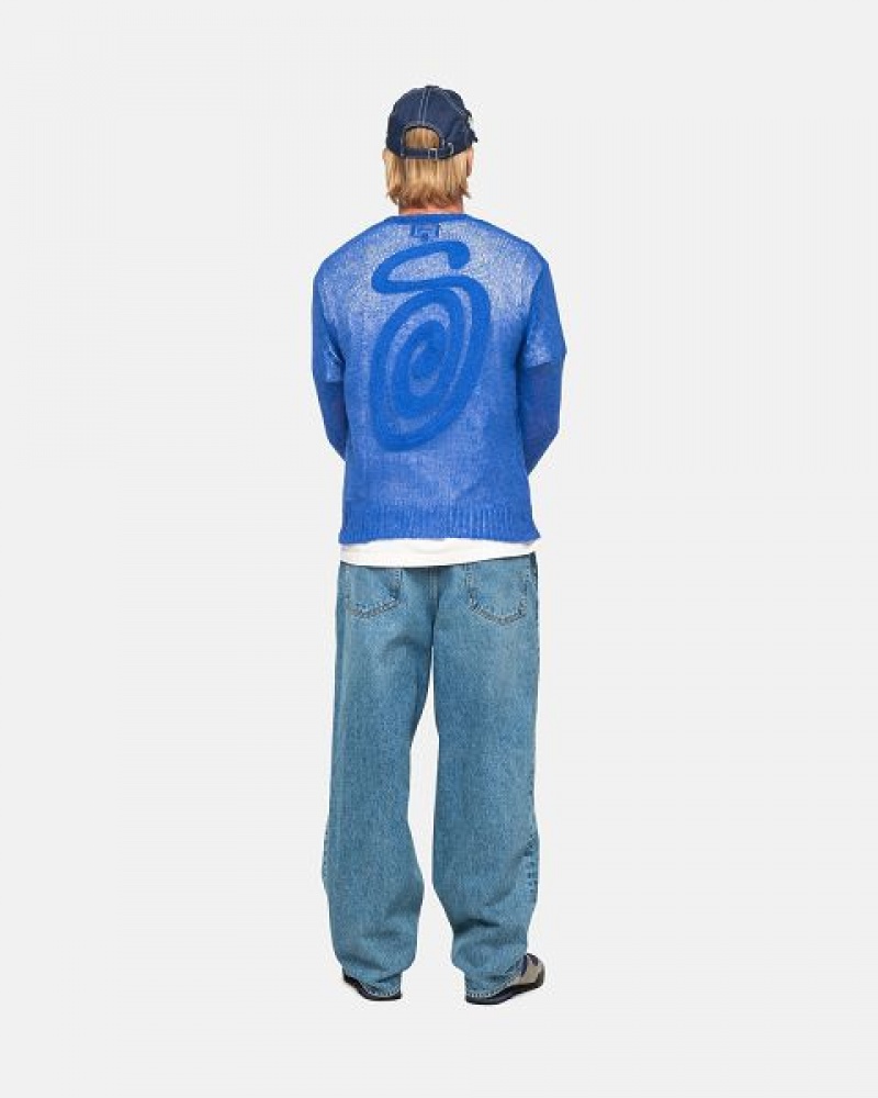 Blue Stussy S Loose Knit Sweaters | 3149HVTWX