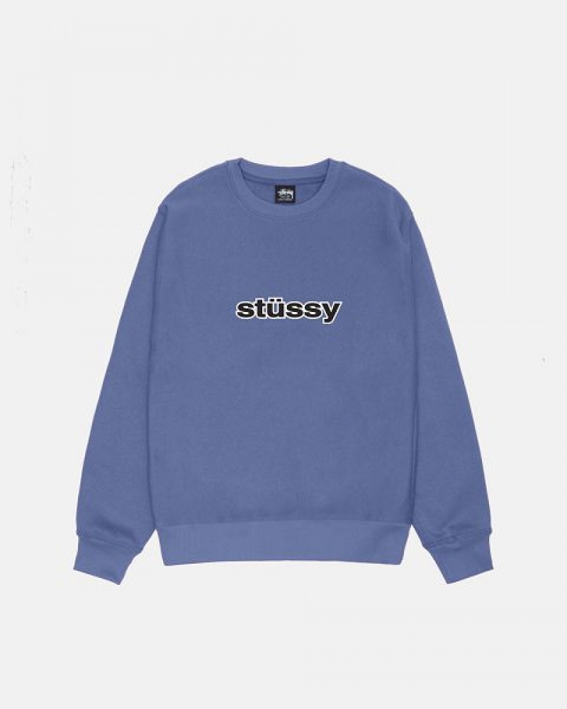 Blue / Black / White Stussy Ss-link Crew Sweatshirts | 6208BITKM