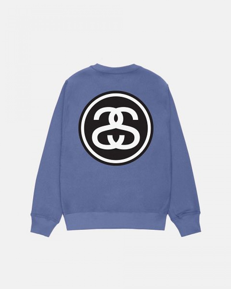 Blue / Black / White Stussy Ss-link Crew Sweatshirts | 6208BITKM