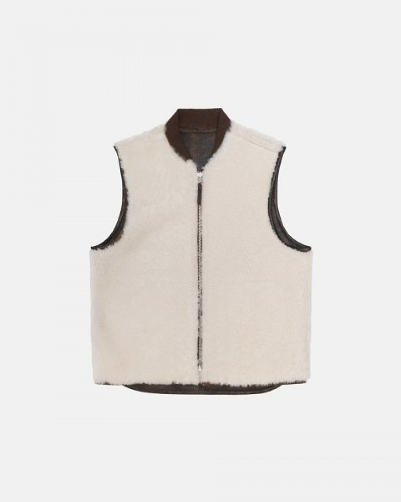 Brown Stussy Reversible Shearling Workgear Vest | 1784CLKWH