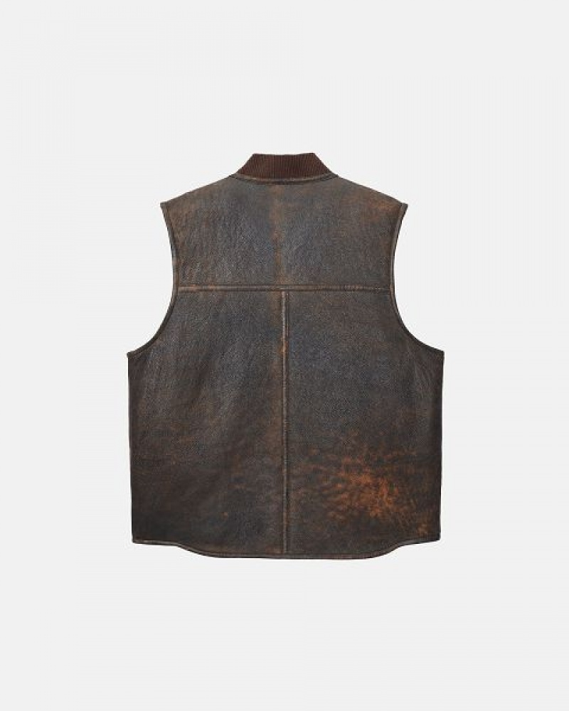 Brown Stussy Reversible Shearling Workgear Vest | 1784CLKWH