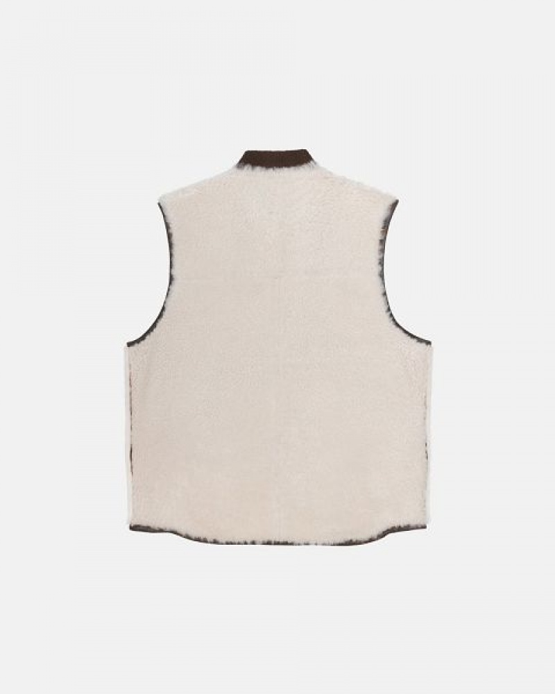 Brown Stussy Reversible Shearling Workgear Vest | 1784CLKWH