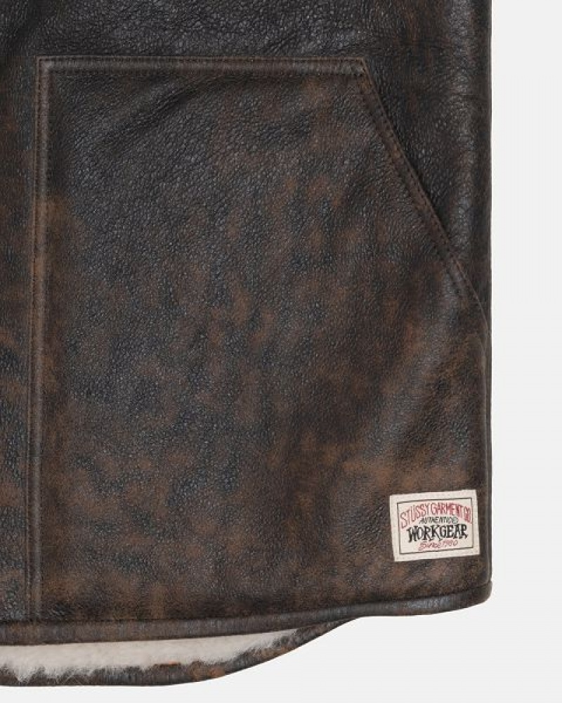 Brown Stussy Reversible Shearling Workgear Vest | 1784CLKWH