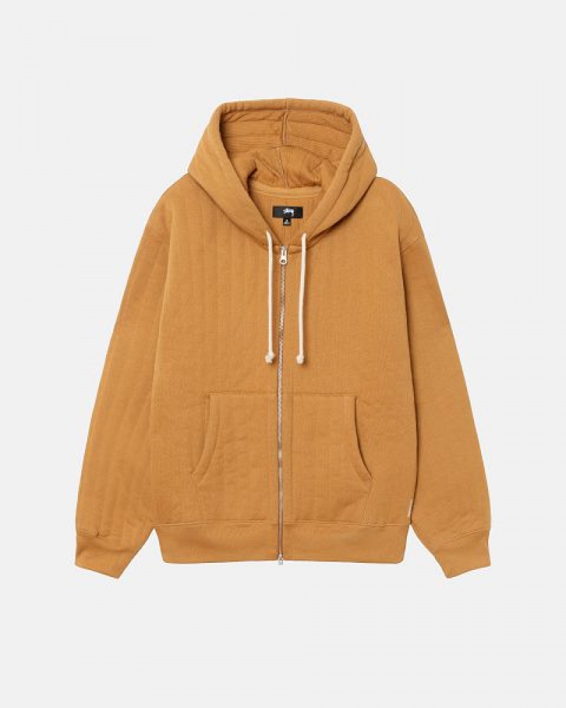 Brown Stussy Vertical Quilted Zip Hoodie | 5896BXNEL