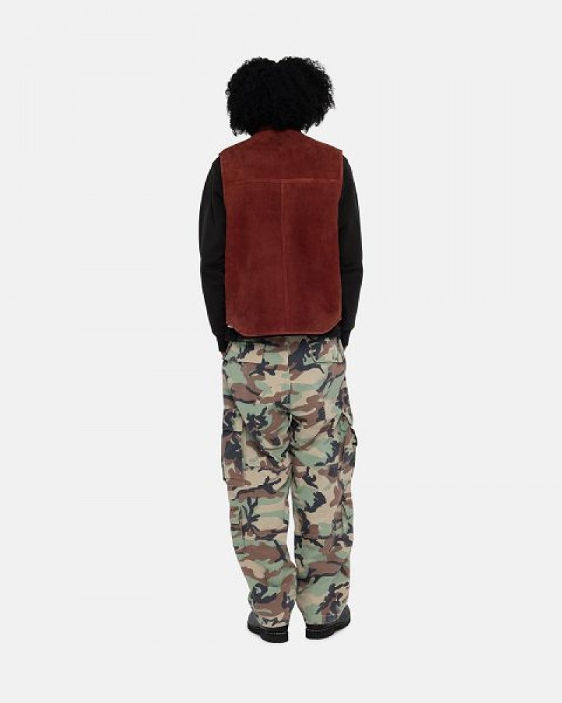 Burgundy Stussy Reversible Shearling Workgear Vest | 5798MEGTH