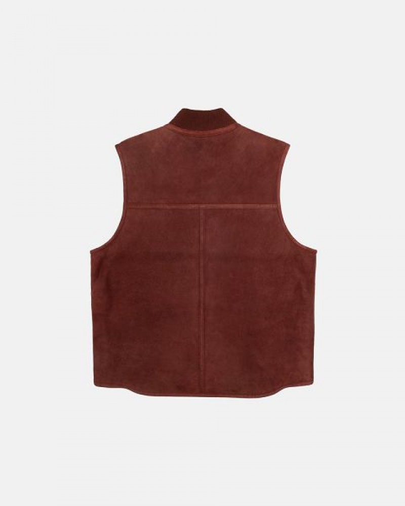 Burgundy Stussy Reversible Shearling Workgear Vest | 5798MEGTH