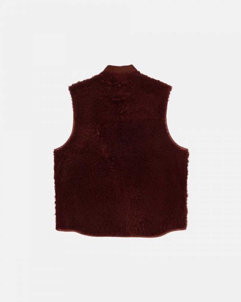 Burgundy Stussy Reversible Shearling Workgear Vest | 5798MEGTH