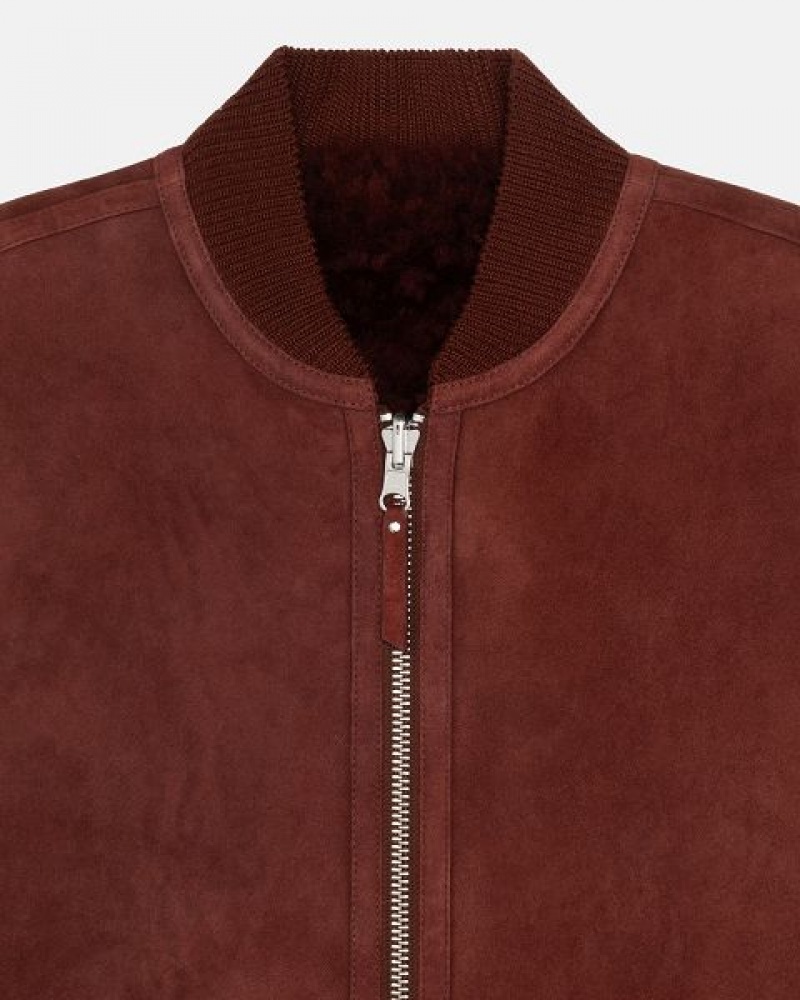 Burgundy Stussy Reversible Shearling Workgear Vest | 5798MEGTH