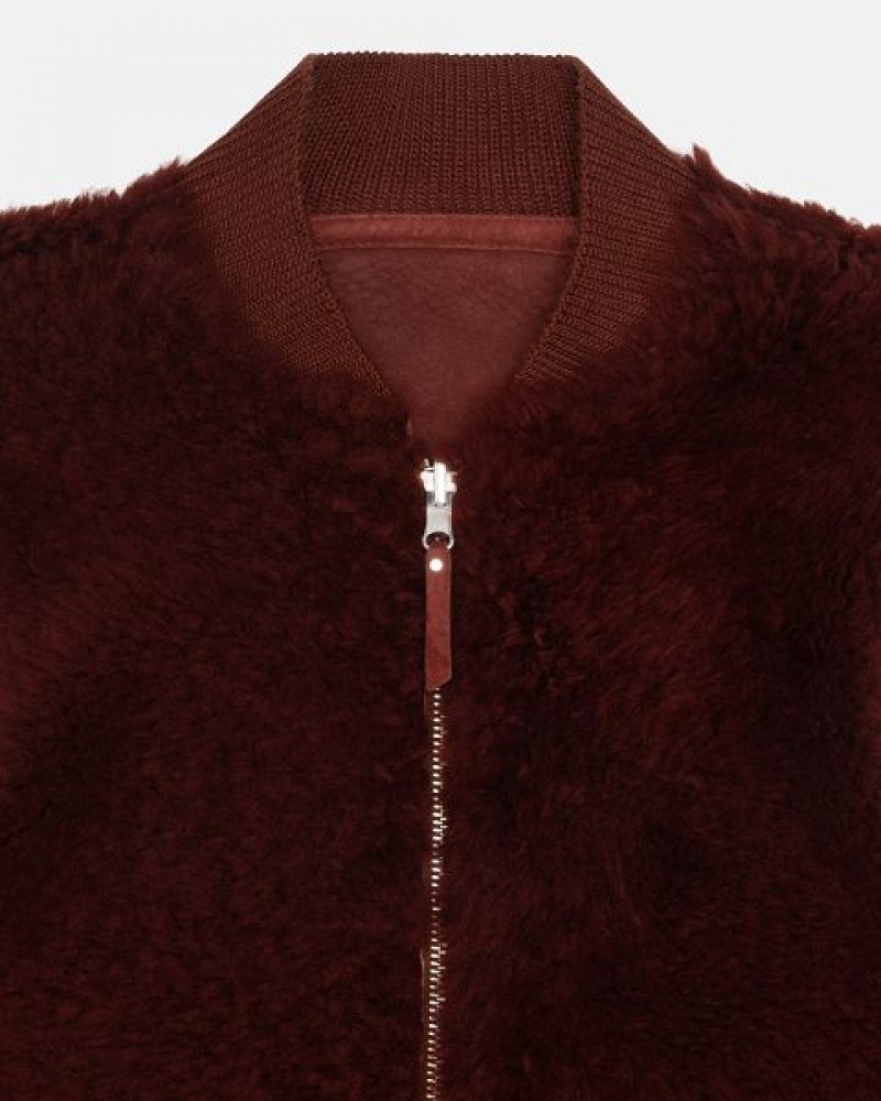 Burgundy Stussy Reversible Shearling Workgear Vest | 5798MEGTH