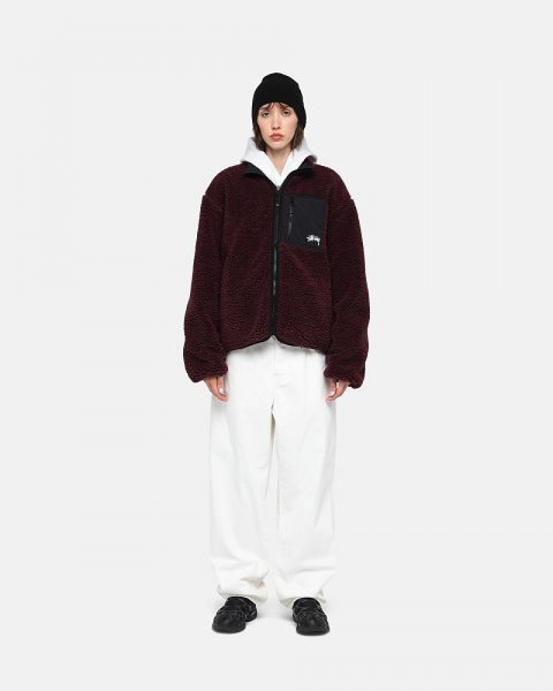 Burgundy Stussy Sherpa Reversible Jackets | 4529TYKPI