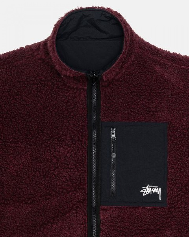 Burgundy Stussy Sherpa Reversible Jackets | 4529TYKPI