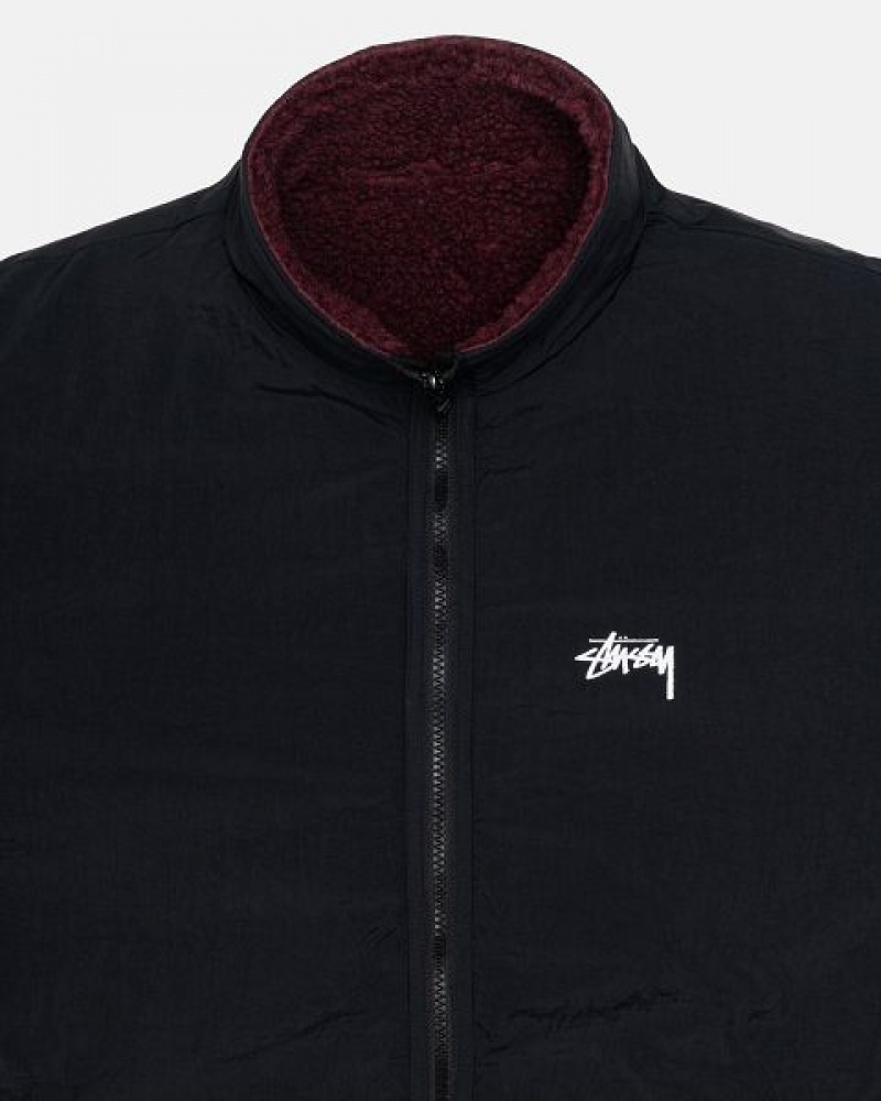 Burgundy Stussy Sherpa Reversible Jackets | 4529TYKPI