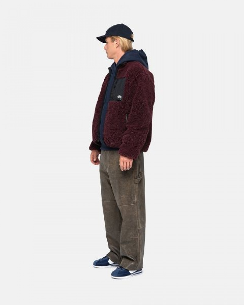 Burgundy Stussy Sherpa Reversible Jackets | 4529TYKPI