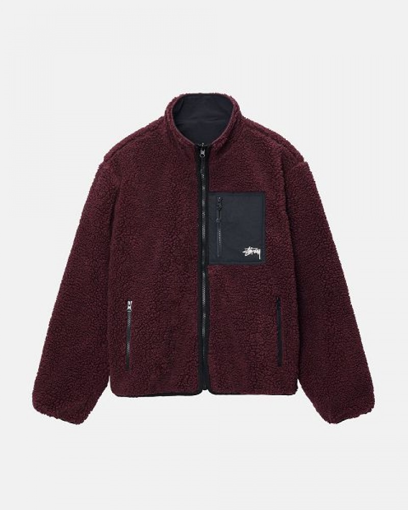 Burgundy Stussy Sherpa Reversible Jackets | 4529TYKPI